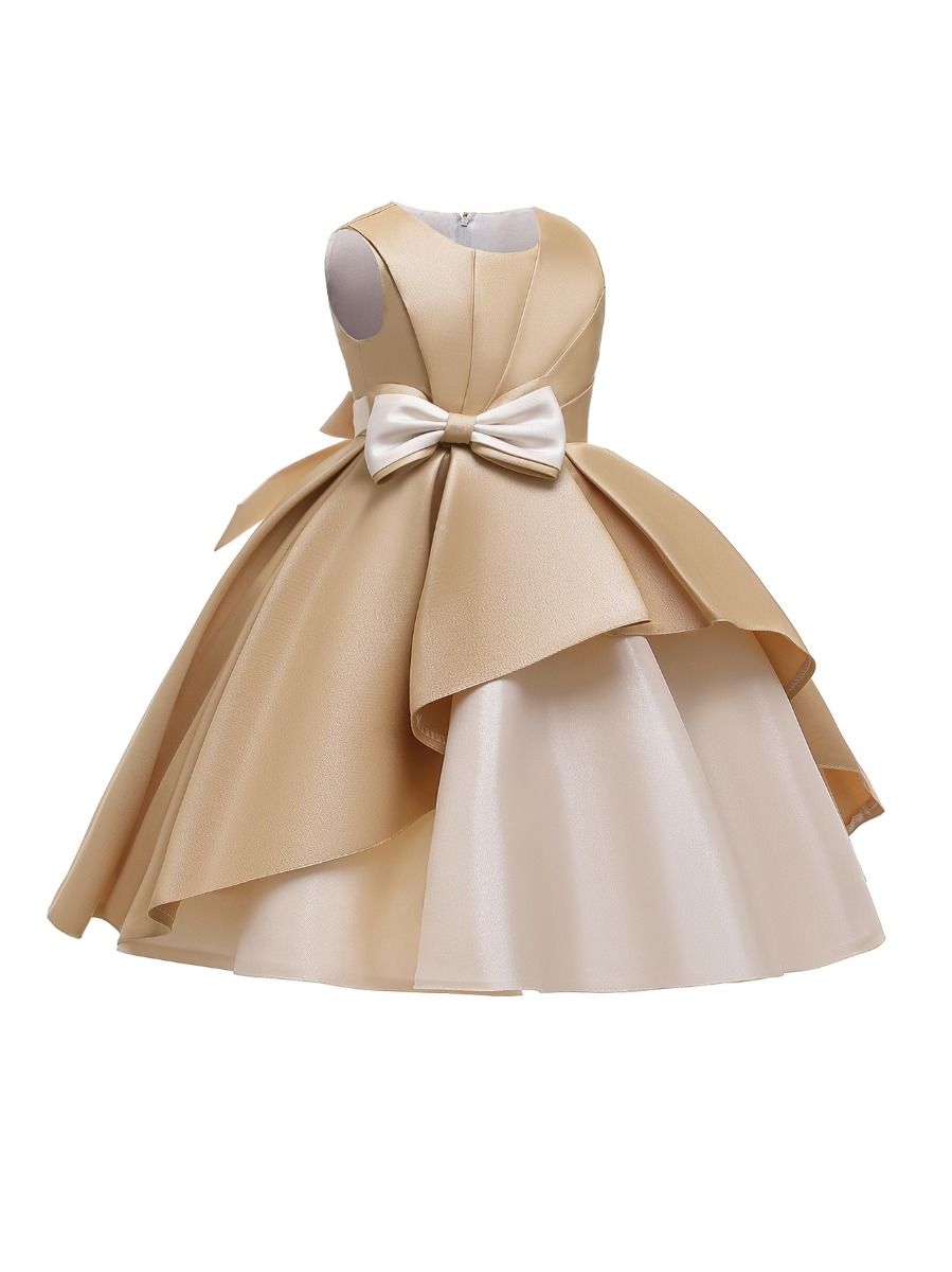 Dawn - Colour Block Occasion Wear Dress in Champagne Gold  Kidz Exclusive
