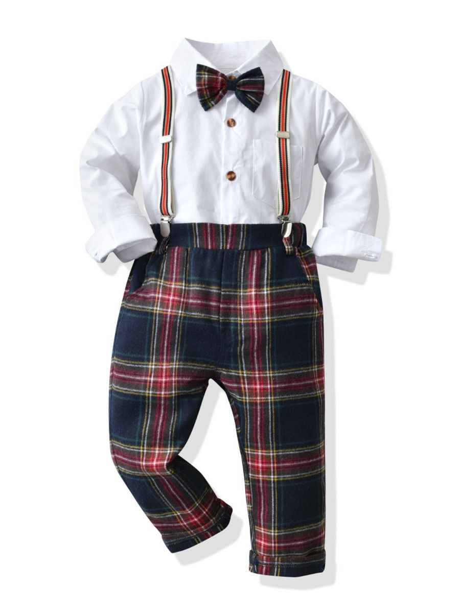 Zachary Piece Checked Brace Suit Set with Bow Tie – Kidz Exclusive